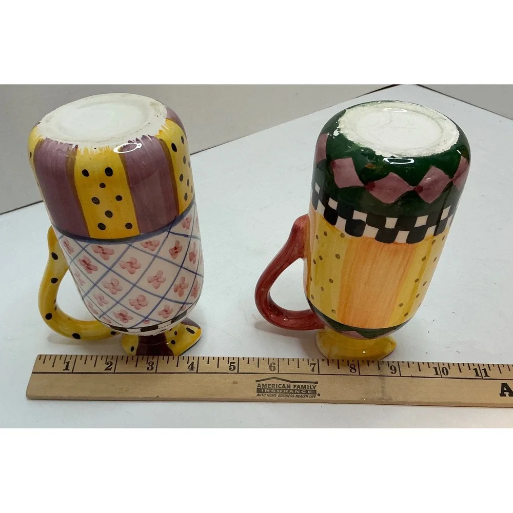 Vintage‎ Ceramic Pitchers Hand Painted Whimsical Set of 2 Multi Color